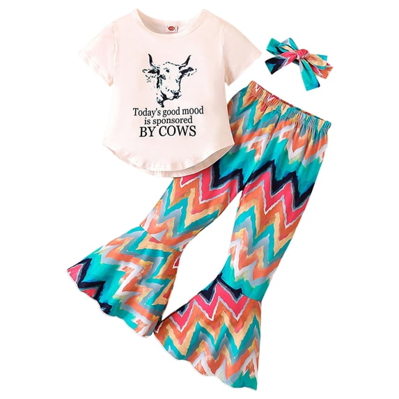 Yuncity Kids Outfit Short Sleeve Crew Neck Letter Print Tops With Wide Leg Pants 2 Pieces Set Summer Daily Wear Girls Clothes Set Size 7-8 Years Beige