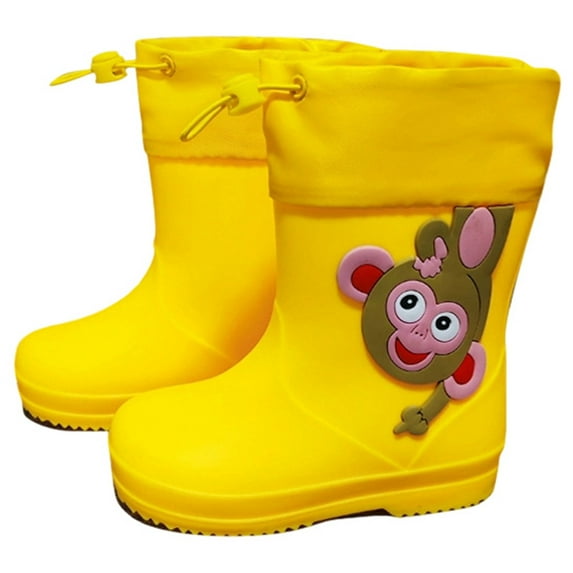 Yuncity Kids Rain Boots Boys Girls Mid Calf Dinosaur Design Boots Dailywear School Outdoor Play Comfortable Non- Sole Shoes Footwear Yellow 3-4 Years