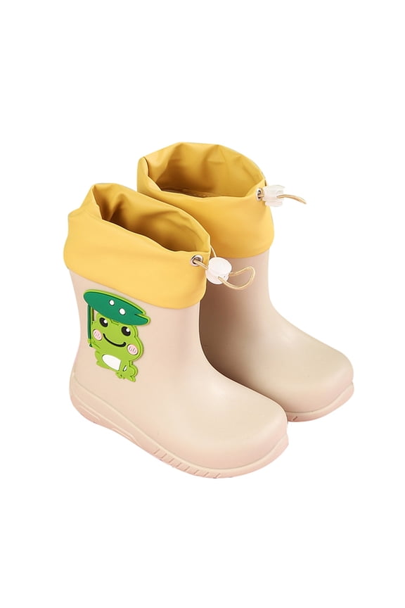 Kids Rain Boots Boys Girls Unisex Rainy Season Baby Water Shoes Non- Lightweight Cartoon Adjustable Drawstring 2-10 Years Boots Footwear Khaki 2-3 Years