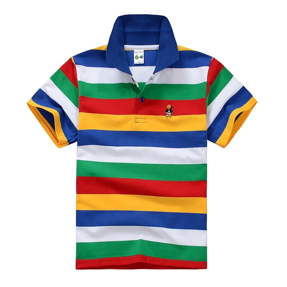 Yuncity Kids Summer Tshirt Short Sleeve Stripe Shirt Button Closure Fashion For Summer Boys Kids Shirts Size 6-7 Years