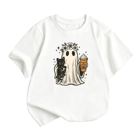 Yuncity Kids T-Shirts Halloween Ghosts Graphic T Shirts Summer Boys Girls Short Sleeve Crewneck Tee Casual Fashion Cute Holiday Tops Size 4-5 Years