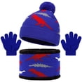 thumbnail image 1 of Yuncity Kids Winter Beanie Hat Neck Gloves Set Warm Lined Knit Cap Dinosaur Print Stretchy Neck Gaiter Gloves Set For Cold Weather Outdoor Daily Wear for Boys Girls Blue, 1 of 7