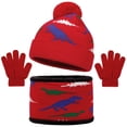 thumbnail image 1 of Yuncity Kids Winter Beanie Hat Neck Gloves Set Warm Lined Knit Cap Dinosaur Print Stretchy Neck Gaiter Gloves Set For Cold Weather Outdoor Daily Wear for Boys Girls Red, 1 of 9