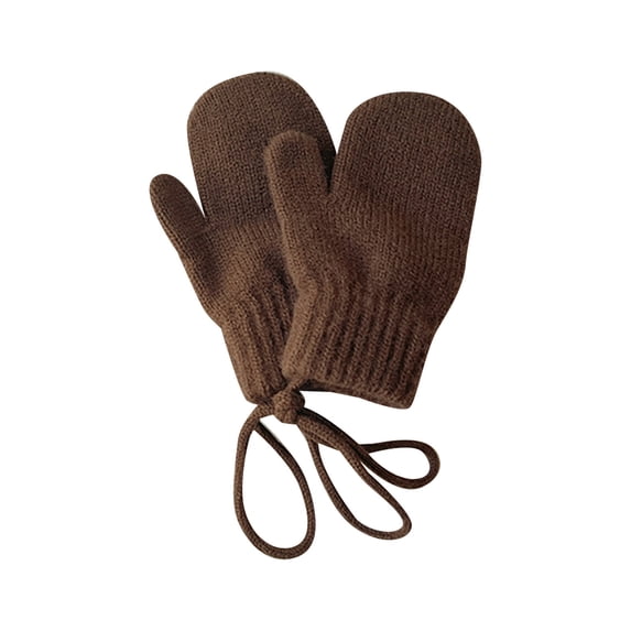 Yuncity Kids Winter Mittens Boys Girls Neck Hanging Warm Plush Gloves Cold Weather Outdoor Activities Running Sports,Coffee