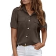 thumbnail image 1 of Yuncity Linen Clothes For Women Button Down Shirts Short Sleeve Collared Blouse Loose Fit Work Pocket Casual Tunic Tees S-2Xl, 1 of 5