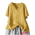 thumbnail image 1 of Yuncity Linen Clothes For Women Casual Solid Color V-Neck Loose T-Shirt Top Blouse Pullover Plus Size S-5Xl, 1 of 1