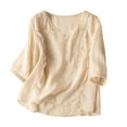 thumbnail image 1 of Yuncity Linen Clothes For Women Solid Color Cotton Vintage Embroidery Clothing Loose Thin T Shirt Top M-3Xl, 1 of 6