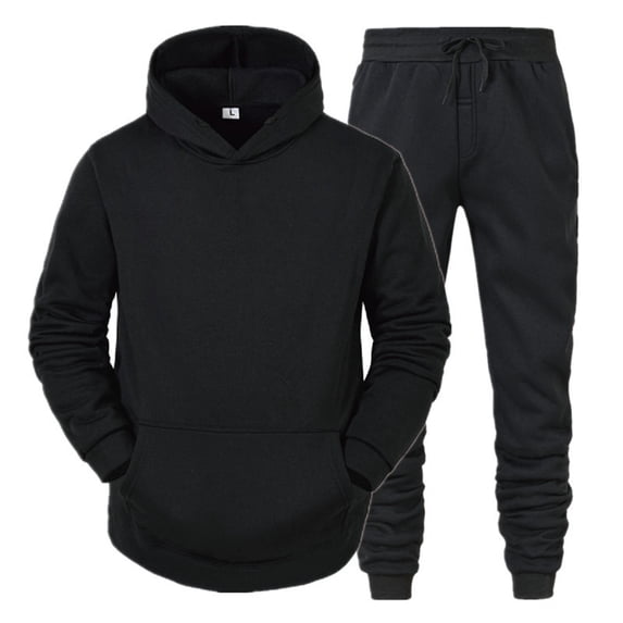 Yuncity Men Hoodies Sets Autumn Winter Sweatshirts Leisure Solid Color Zipper Sweatshirts Pants Sports Two Piece Sweatsuit Comfort Loungewear Size L Black
