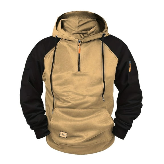 Yuncity Men Hoodies Zip Up Winter Fleece Lined Sweatshirt Casual Loose Fit Pullover For Fall Cold Weather Comfort Hoodie Mens,Khaki L