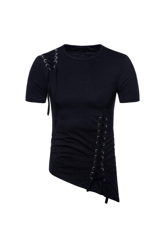 Men Tees Short Sleeve Crew Neck Solid Color Braided Rope Summer Pullover Fashion Outdoor Daily Wear Men's T-Shirts Size L Black