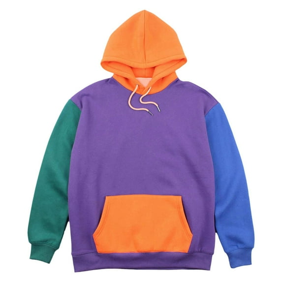 Yuncity Men's Fashion Hoodies Sweatshirts Autumn Fashion Personality Sweatshirt Multi Color Splicing Loose Hooded Sweatshirt Men Hoodie,Purple S