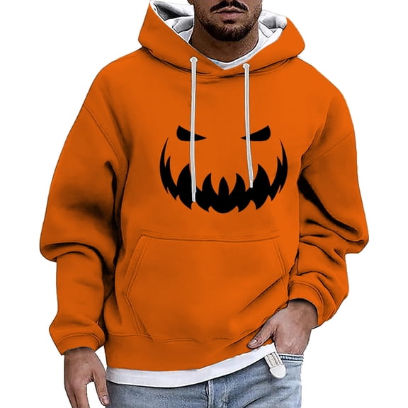 Yuncity Men's Halloween Hoodies Male Autumn Winter Hallowmas Theme Printed Long Sleeve Pocket Long Sleeve Tops Hoodie For Men Xxl