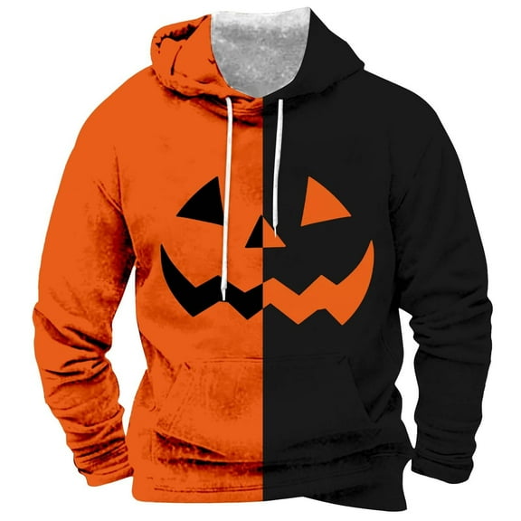 Yuncity Men's Halloween Hoodies Pumpkin Daily Wear Casual Style Loose Fit Printed Design Fall Winter Season M Orange Hoodies Men