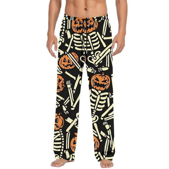 Yuncity Men's Halloween Pajama Pants Hallowmas Printed Casual Joggers Elastic Waist Soft Comfortable Pull On Trousers With Drawstring for Party Pjs Pants Light Blue Xl