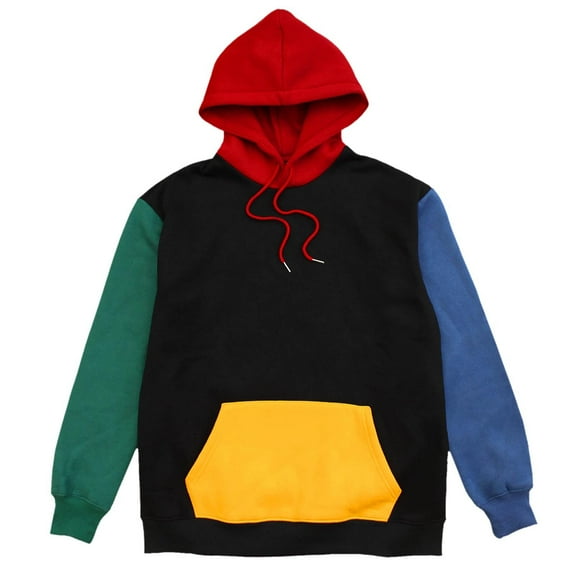 Yuncity Men's Hoodies Autumn Fashion Personality Sweatshirt Multi Color Splicing Loose Hooded Sweatshirt Hoodies For Men,Black L