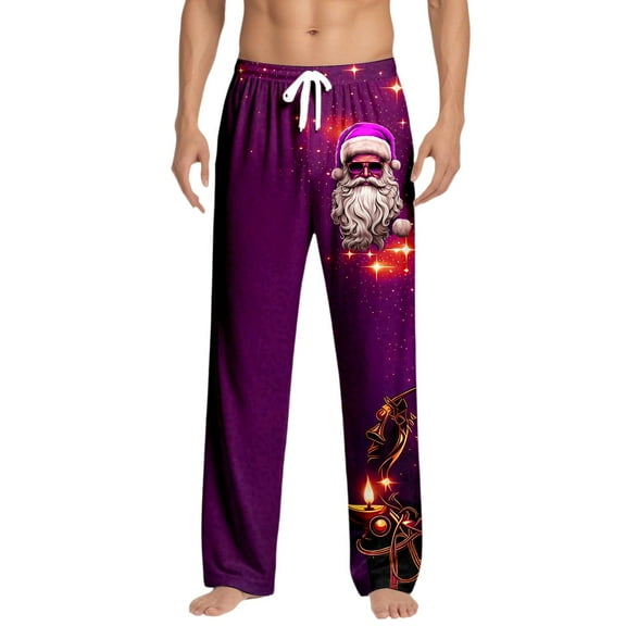 Yuncity Mens Christmas Pajama Pants Cozy Holiday Print Bottoms For Festive Nights Relaxing At Home Soft Comfortable Snowflake Snowman Deer Loungewear Purple M
