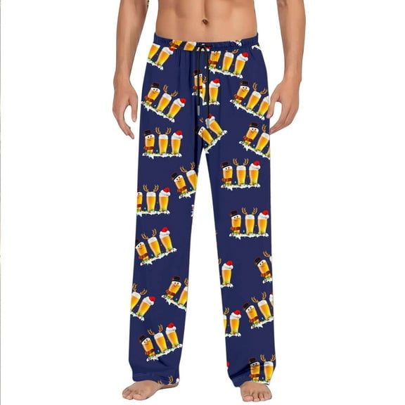 Yuncity Mens Christmas Pajama Pants Pyjamas Casual Pockets Trousers Fashion Xmas Print Pyjamas Cute Casual Xmas Snowflake Snowman Deer Sleepwear Dark Blue M