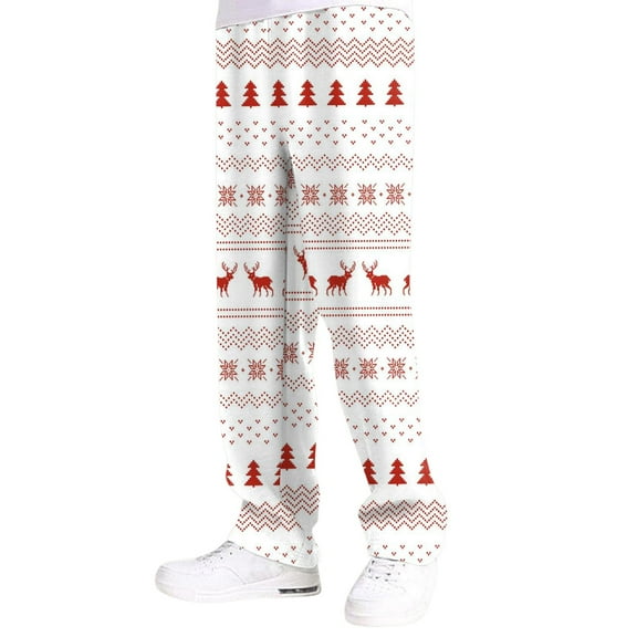 Yuncity Mens Christmas Pajama Pants Xmas Casual Special Composite Layer Snowman Snowflake Santa Xmas Tree Printed Casual Pants Loungewear White Xxl