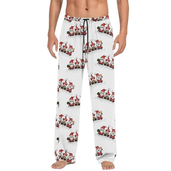Yuncity Mens Christmas Pajama Pants Xmas Printed Trend Loose Comfortable Sports Home Winter Casual Pants Snowflake Snowman Deer Homewear White M