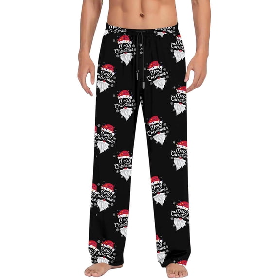 Yuncity Mens Christmas Pajama Pants Xmas Printed Trend Loose Comfortable Sports Home Winter Casual Pants Snowflake Snowman Deer Loungewear Black S