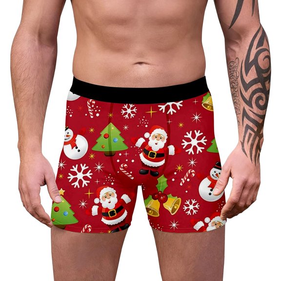 Yuncity Mens Christmas Underwear Boxer Briefs Cartoon Print Briefs Comfort Festive Occasions Daily Wear Men Underpants Red Xl