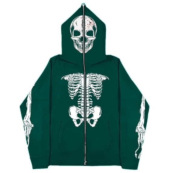 Yuncity Mens Halloween Hoodies Glow In The Dark Skeleton Zip Up Sweatshirts For Mens M