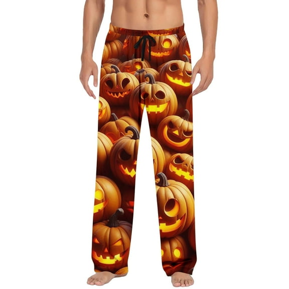 Yuncity Mens Halloween Pajama Pants Hallowmas Casual Loose Fit Comfortable Trousers With Pockets Soft Stretch for Daily Wear and Holiday Parties Pjs Pants Orange Xl