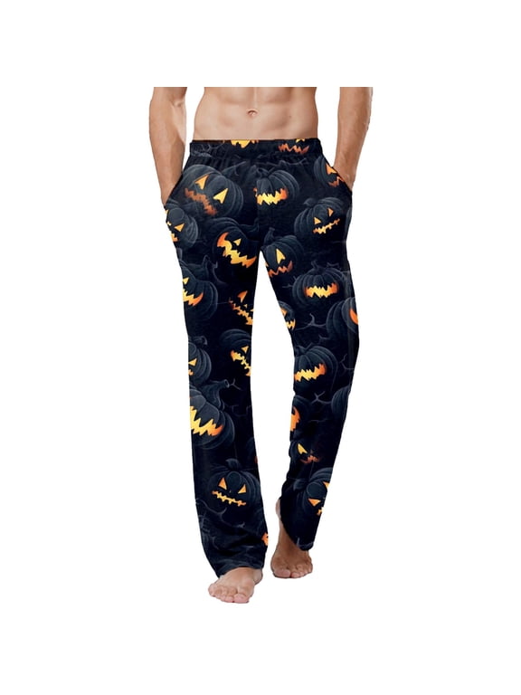 Mens Halloween Pajama Pants Pumpkin Casual Leisure Homewear Pyjamas Pants Xl