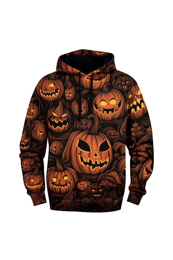 Mens Halloween Sweatshirt 3D Pumpkin Realistic Printed Casual Long Sleeve Xxl Orange Hoodies Men