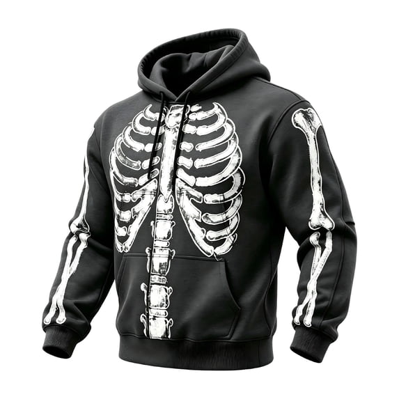 Yuncity Mens Hoodie Fall Winter Long Sleeve Fashion Casual Letter Skeleton Print Pullover Hoodies Sweatshirt Size M