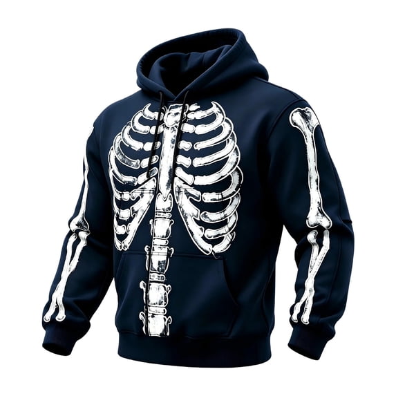 Yuncity Mens Hoodie Fall Winter Long Sleeve Fashion Casual Letter Skeleton Print Pullover Hoodies Sweatshirt Size S Blue