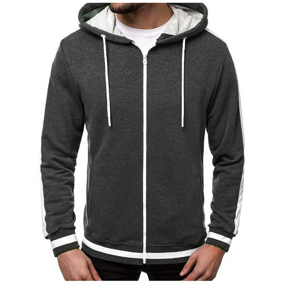 Yuncity Mens Hoodie Zip Up Autumn Hooded Sweatshirt With Zipper Cap Long Jacket Tops Hoodies For Men,Grey Xl