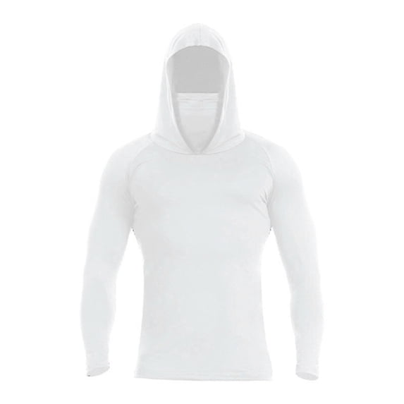 Yuncity Mens Hoodies Face Jacket Outdoor Sports Solid Color Long Sleeve Pullover Sun Protection Casual Sweatshirt Size L White