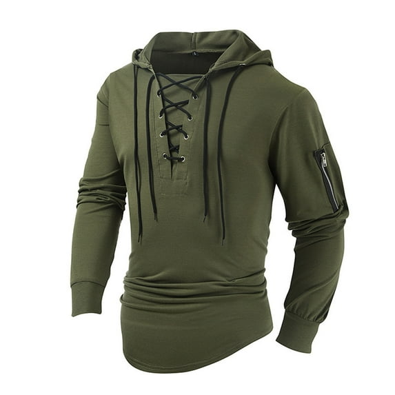 Yuncity Mens Hoodies Pullover Autumn Casual Solid Lace Up Hooded Long Sleeve Sweater Sweatshirts Tops Hoodie Men M