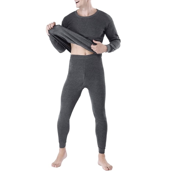 Yuncity Mens Pajamas Set Round Neck Cotton Thermal Thin Tops Pants Bottoming Shirt Sleepwear Men Loungewear L