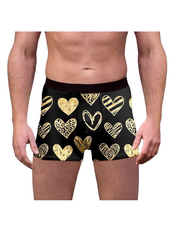 Mens Valentines Day Boxer Briefs Underwear Funny Lips Print Breathable Underpants Gold Xl