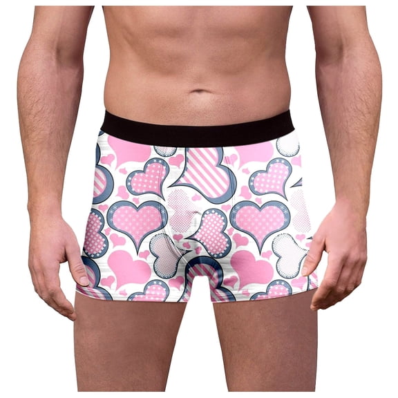 Yuncity Mens Valentines Day Boxer Briefs Underwear Funny Lips Print Skin-Friendly Underpants Pink Xxl