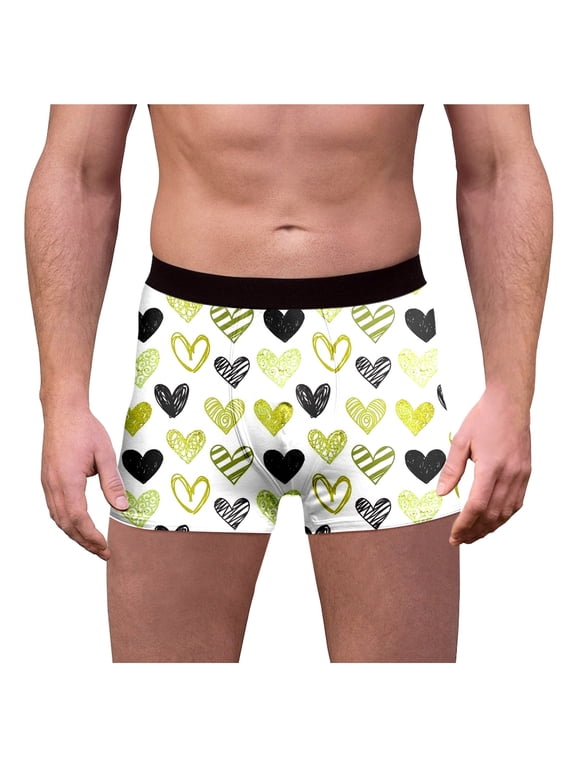Mens Valentines Day Boxer Briefs Underwear Funny Lips Print Soft Underpants Light Green S
