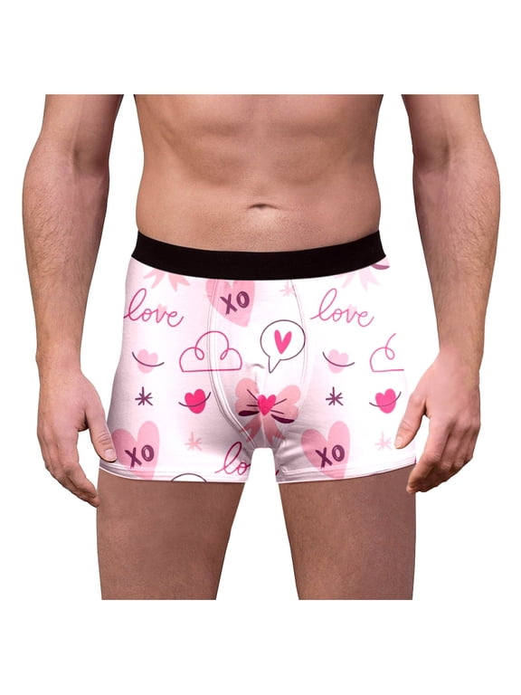 Mens Valentines Day Boxer Briefs Underwear Funny Lips Print Soft Underpants Light Pink S
