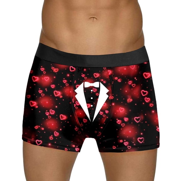 Yuncity Mens Valentines Day Boxer Briefs Underwear Printed Red Bubble Love Rose Shorts Mid Waist Soft Underpants White Xxxl