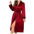 thumbnail image 1 of Yuncity Nightgowns For Women Ladies Kimono Robes Long Sleeve Silk Satin Thin Fashion Simple Home Clothes Pajamas Pjs Loungewear Soft S-Xl, 1 of 4