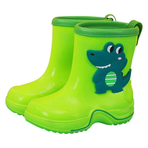 Yuncity Rain Boots For Girls Boys Mid Calf Boots With Cartoon Designs Comfortable Non- Sole Dailywear School Outdoor Play Ages 2-11 Shoes Footwear Green 10-11 Years