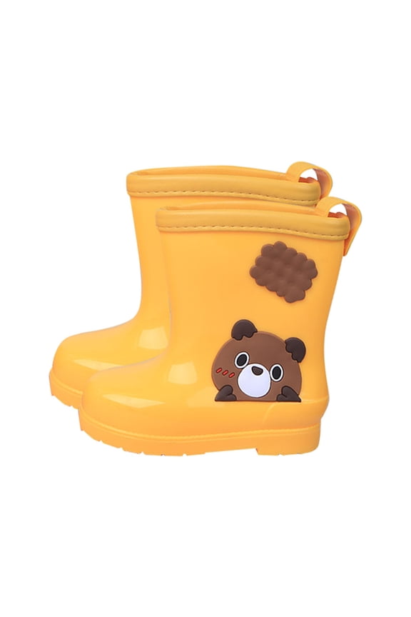 Rain Boots For Kids Ankle Water Shoes Waterproof Cartoon Bear Non- Durable Outdoor Daily And Rainy Days Wear Unisex Toddler Boots Size 3.5-4 Years Yellow