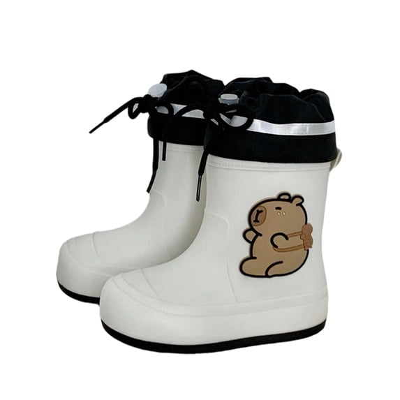 Yuncity Rain Boots For Kids Ankle Water Shoes Waterproof Cute Capybara Print Non- Outdoor Daily And Rainy Days Wear Unisex Toddler Boots Size 6-7 Years White