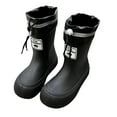 thumbnail image 1 of Yuncity Rain Boots Kids Boys Girls School Mid Calf Low Heel Comfortable Age 8-10 Year Old All Season Casual Boots Footwear Black 6-7 Years, 1 of 9