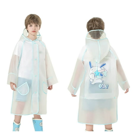Yuncity Rain Jacket Boys Girls Plain Color Buttoned Thick Poncho Rain Ponchos Waterproof Raincoat 8-10 Years