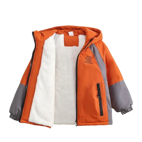 Yuncity Rain Jacket For Boys Winter Windbreaker Coats Fleece Lined Warm Thickened Padded Windproof Thermal Outdoor Activity Casual Outerwear