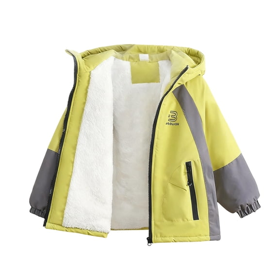 Yuncity Rain Jacket For Boys Winter Windbreaker Coats Fleece Lined Warm Thickened Padded Windproof Thermal Outdoor Activity Casual Outerwear