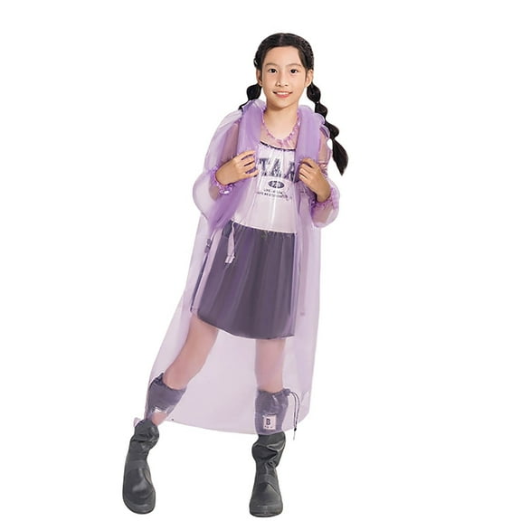Yuncity Raincoat For Boys Girls Autumn Plain Color Buttoned Thick Poncho Raincoats Rain Ponchos Rainwear Purple One Size