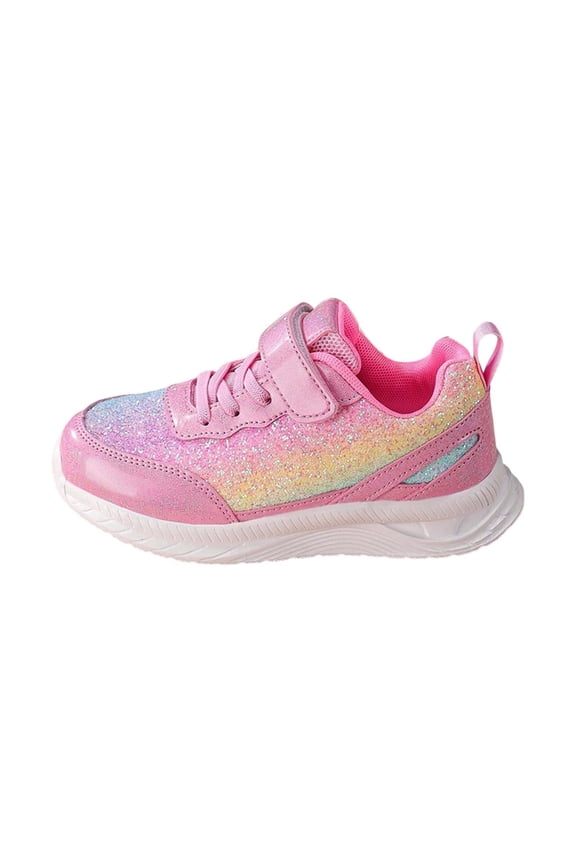 Sneakers For Kids Glitter Hook Loop Platform Lightweight Fashionable Sport Non- Outdoor Daily Wear Boys Girls Shoes Size 9-9.5 Years Pink